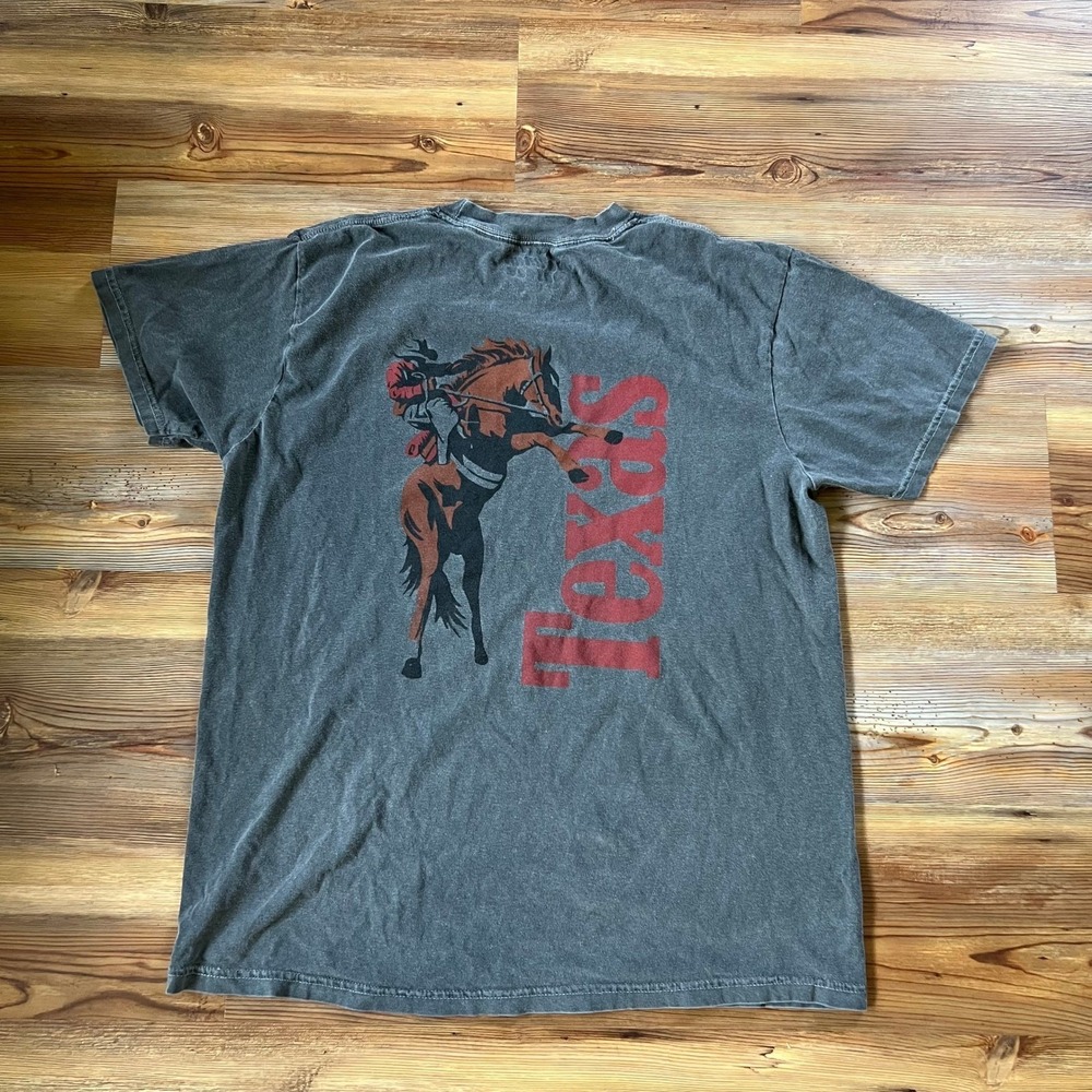 Norman Roscoe Mens Texas Bucking Bronco Graphic T-Shirt Gray Large Made in USA